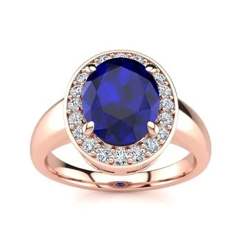 SSELECTS | 3 Carat Oval Shape Sapphire And Halo Diamond Ring In 14 Karat Rose Gold,商家Premium Outlets,价格¥7356