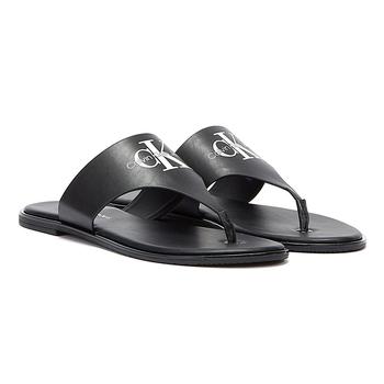 推荐Calvin Klein Jeans Flat Sandal Toe Slide Womens Black Flip Flops商品