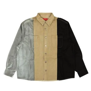 424 ON FAIRFAX | 424 On Fairfax Oversized Colorblock Denim Shirt - Gray/Black/Brown,商家Premium Outlets,价格¥588