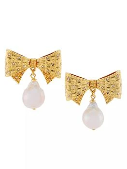 推荐Goldtone, Freshwater Pearl & Cubic Zirconia Bow Drop Earrings商品