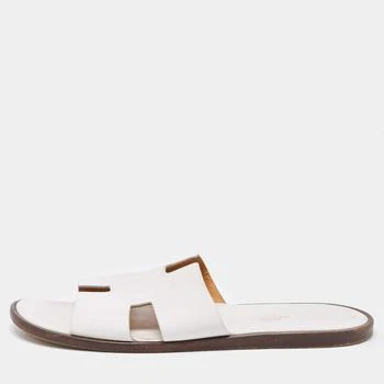 [二手商品] Hermes | Hermes White Leather Izmir Flat Slides Size 44 