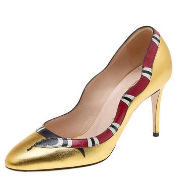 古驰高帮鞋, [二手商品] Gucci | Gucci Gold Leather Yoko Snake High Heel Pumps Size 37.5商品图片 7.7折, 满1件减$100, 满减
