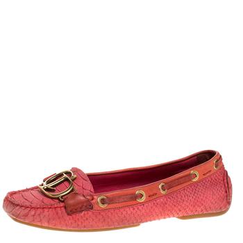 推荐Dior Pink Python Leather CD Logo Loafers Size 38商品