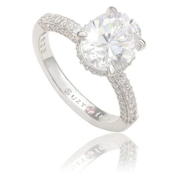 Suzy Levian | Suzy Levian Sterling Silver Oval Cubic Zirconia  Pave Engagement Ring,商家Premium Outlets,价格¥641