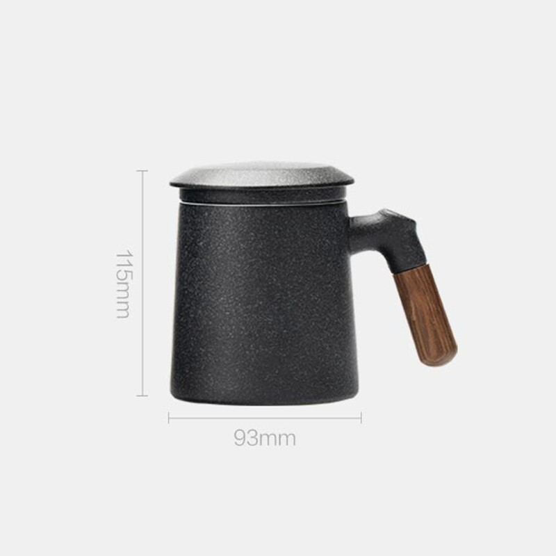 商品PINZTEA | PINZTEA平仄木柄陶瓷泡茶杯茶水分离马克杯大容量带盖过滤茶杯380ml,商家KZH Trading Store,价格¥83图片