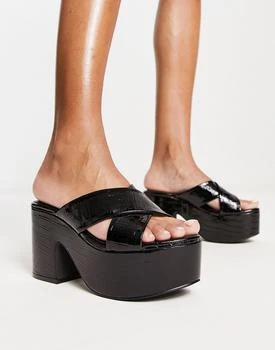 推��荐Daisy Street Exclusive platform heeled sandals in black商品
