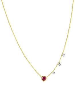 商品Meira T | Two-Tone 14K Gold, Ruby & 0.05 TCW Diamond Heart Pendant Necklace,商家Saks Fifth Avenue,价格¥4530图片