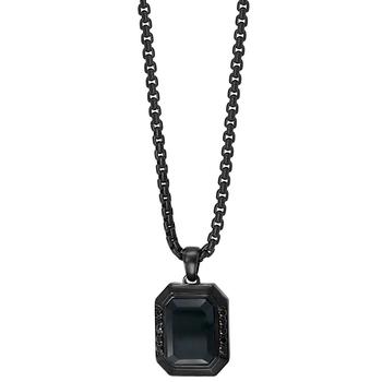 Effy | EFFY® Men's Onyx and Black Spinel 24" Pendant Necklace in Black PVD Plated Sterling Silver商品图片,3折