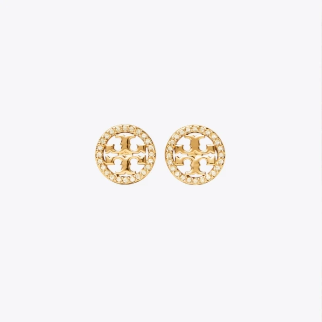 Tory Burch | 女款简约大气经典logo带钻耳环 金色 7.2折×额外8折x额外9.5折, 包邮包税, 独家减免邮费, 额外八折, 额外九五折