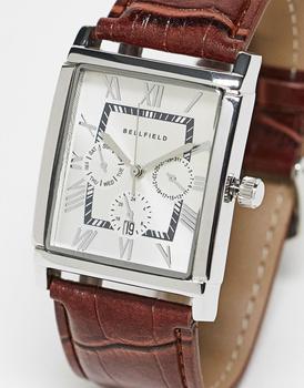 推荐Bellfield faux leather strap watch with square dial in brown商品