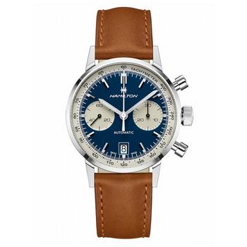推荐Men's Swiss Automatic Chronograph Intra-Matic Brown Leather Strap Watch 40mm商品