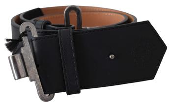 商品Ermanno Scervino Black Leather Vintage Military Buckle Waist  Belt图片