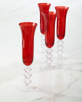 商品Neiman Marcus | Red Glass Flutes, Set of 4,商家Neiman Marcus,价格¥351图片