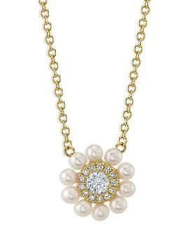 Moon & Meadow | 14K Yellow Gold Cultured Pearl & Diamond Circle Pendant Necklace, 16-18" - 100% Exclusive,商家Bloomingdale's,价格¥4945