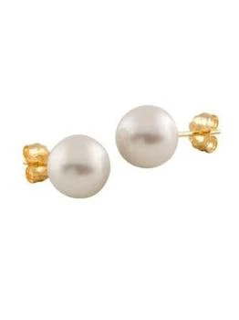 推荐14K Yellow Gold & 8-8.5MM White Cultured Japanese Akoya PearlStud Earrings商品