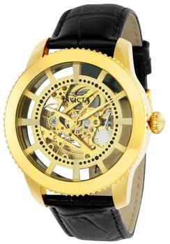 推荐Invicta Men's Automatic Leather Strap Watch - Vintage Transparent Gold Skeleton Dial商品