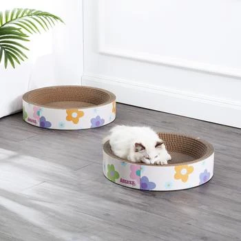 THE LICKER STORE | Daisy 18.13" Modern Cardboard Bowl Cat Scratcher with Catnip, White/Multi (Set of 2),商家Premium Outlets,价格¥505
