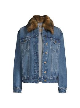 商品Faux Fur-Embellished Denim Jacket图片