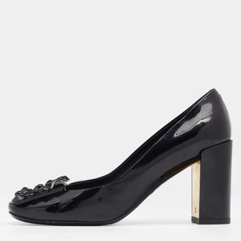 lv鞋真假, [二手商品] Louis Vuitton | Louis Vuitton Black Patent Leather Studded Graceful Block Heel Pumps Size 36商品图片 8折