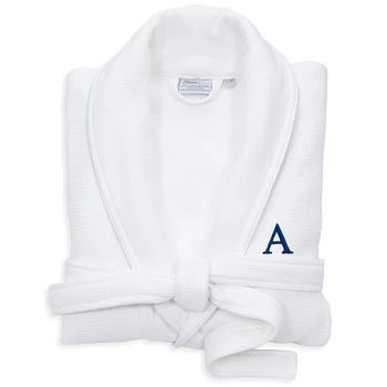 Linum Home Textiles | Personalized 100% Turkish Cotton Waffle Terry Bathrobe with Satin Piped Trim - White,商家Macy's,价格¥703