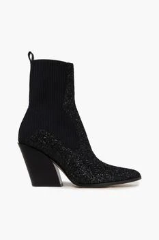 推荐Mele 85 leather-trimmed glittered stretch-knit ankle boots商品