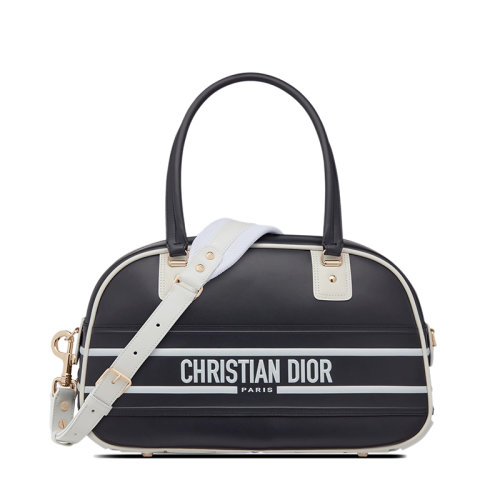 迪奥手提包, Dior | 【包税】DIOR/迪奥 22春夏新款VIBE系列 女士中号蓝色/白色光滑牛皮革金扣拉链开合单肩手提保龄球包M6204OOBR_M928商品图片 额外9.5折, 包邮包税, 额外九五折