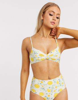 product & Other Stories sunflower print bikini top in yellow image