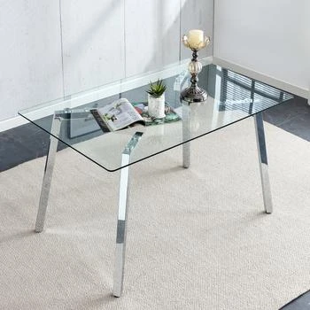 Simplie Fun | Glass Dining Table Modern Minimalist Rectangular for 46,商家Premium Outlets,价格¥1497