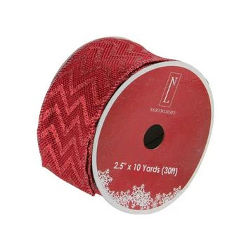 Northlight | Pack of 12 Wine Red Glitter Chevron Burlap Wired Christmas Craft Ribbon Spools - 2.5" x 120 Yards Total,商家Macy's,价格¥1830