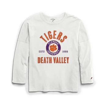 League Collegiate Wear | Women's White Distressed Clemson Tigers Clothesline Oversized Long Sleeve T-shirt,商家Macy's,价格¥335