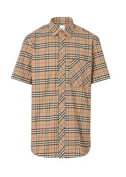 推荐Short-sleeve small scale check stretch cotton shirt商品