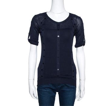 美国burberry, [二手商品] Burberry | Burberry Prorsum Navy Blue Silk & Cotton Knit Studded Top S商品图片 6.1折