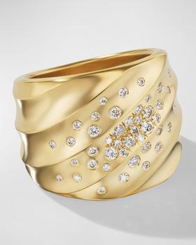 商品David Yurman | Cable Edge Saddle Ring with Diamonds in 18K Gold, 18.8mm, Size 9,商家Neiman Marcus,价格¥40247图片