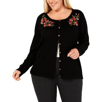 Karen Scott | Karen Scott Womens Plus Embroidered Boatneck Cardigan Sweater商品图片,3.6折×额外9折, 额外九折