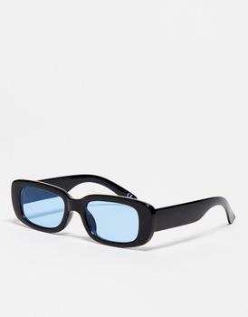 ASOS | ASOS DESIGN mid rectangle sunglasses with blue lens商品图片,8折×额外9.5折, 额外九五折
