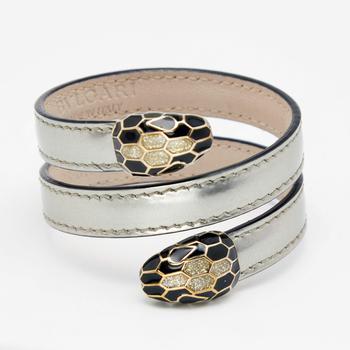 [二手商品] BVLGARI | Bvlgari Serpenti Forever Silver Leather Cleopatra Wrap Bracelet商品图片,9.8折
