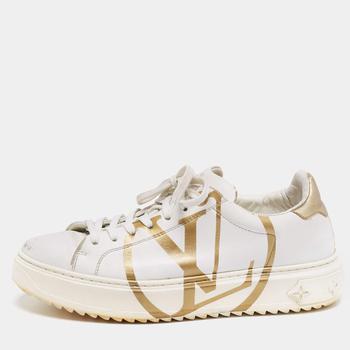 lv低帮鞋, [二手商品] Louis Vuitton | Louis Vuitton White/Gold Leather Time Out Low-Top Sneakers Size 38.5商品图片 9.5折, 满1件减$100, 满减