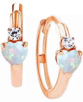 Macy's | Lab-Grown Opal (1/5 ct. t.w.) & Lab-Grown White Sapphire (1/10 ct. t.w.) Heart Small Hoop Earrings, 0.5",商家Macy's,价格¥368