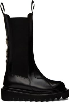 Toga Pulla | SSENSE Exclusive Black Leather Mid-Calf Chelsea Boots商品图片,独家减免邮费
