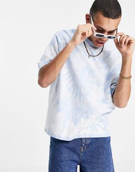 推荐ASOS DESIGN knitted tie dye effect t-shirt in blue and white商品