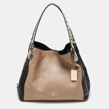 推荐Coach Black/Beige Leather Carriage Edie Shoulder Bag商品