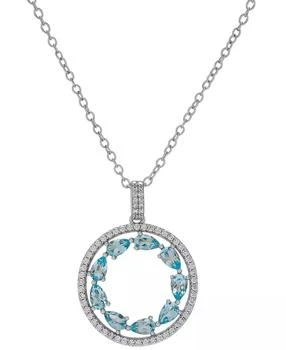 Macy's | Blue Topaz (1-7/8 ct. t.w.) & Lab-Grown White Sapphire (1/5 ct. t.w.) Double Circle 18" Pendant Necklace in Sterling Silver,商家Macy's,价格¥425