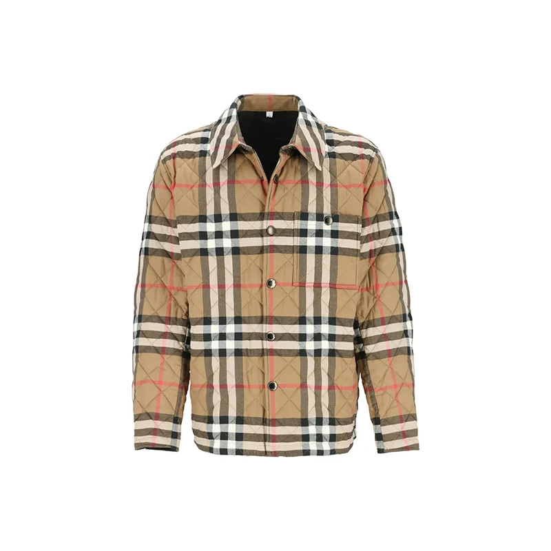 Burberry | Burberry博柏利 男士棕色格纹单排扣贴袋长袖棉服,商家VPF,价格¥2553
