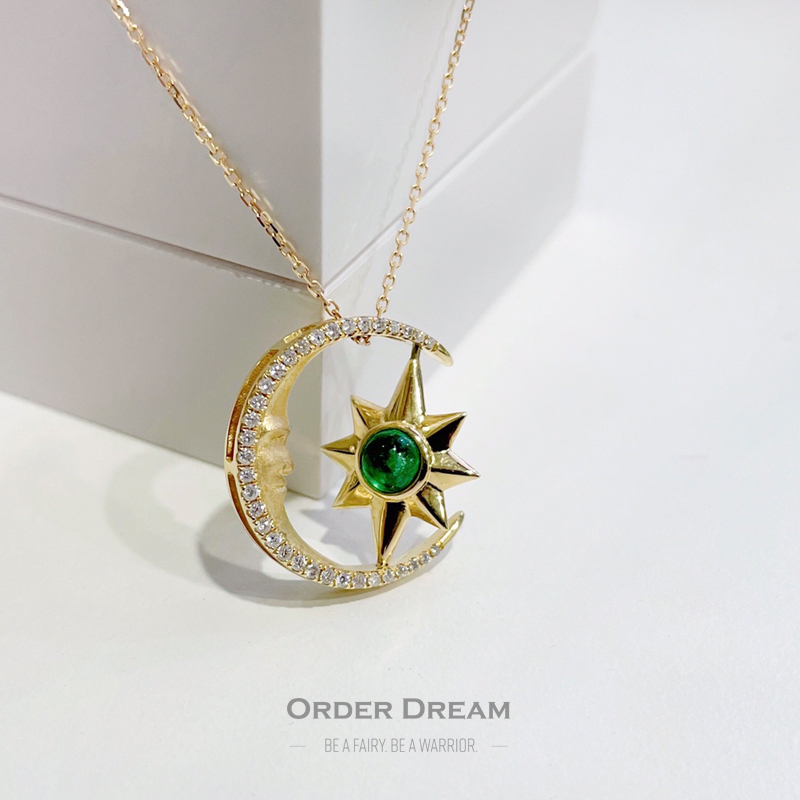 Order Dream | 18K金钻石祖母绿星月项链商品图片,包邮包税