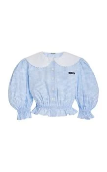 推荐Miu Miu - Collared Gingham Cotton Crop Top - Blue - IT 40 - Moda Operandi商品