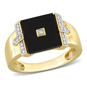 推荐Mimi & Max 8ct TGW Square Black Onyx and 1/10ct TW Diamond Men's Ring in Yellow Plated Sterling Silver商品