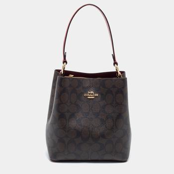 小棕瓶, [二手商品] Coach | Coach Brown/Red Signature Coated Canvas and Leather Small Town Bucket Bag商品图片 6.8折