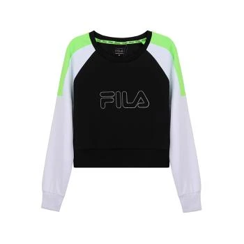 推荐FILA 女士黑白绿拼色聚酯纤维短款圆领长袖卫衣 683143-A783商品
