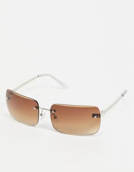 ASOS | ASOS DESIGN 90's rimless mid square sunglasses with grad brown lens in brown商品图片,6折