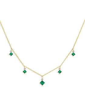 商品Emerald & Diamond Droplet Necklace in 14K Yellow Gold, 16" - 100% Exclusive图片